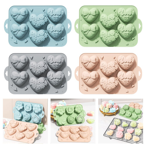 6 Cavity Multipurpose Heart Shape Dessert Mold Kitchen-Blue 2