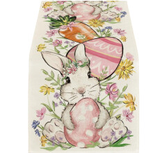 Spring Themed Linen Table Runner with Bunnies Eggs-33x183cm 2