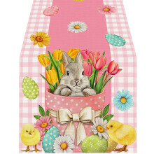 Farmhouse Linen Runner Easter Eggs Bunnies Pattern-33x183cm 1