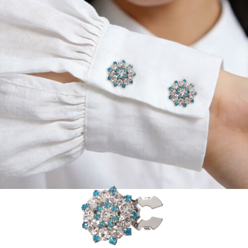 Rhinestones Alloy Button Clips Shirt-white blue diamond1 2