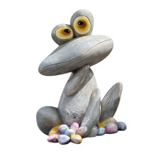 Statue de grenouilles assises en résine amusante, ornement-Gris