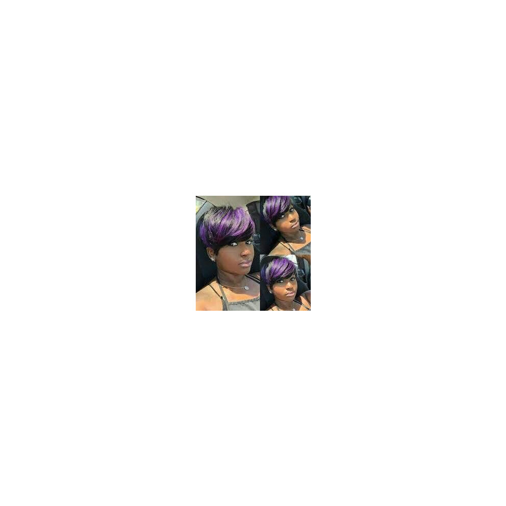 Short Pixie Cut Wig Heat Resistant Black and Purple Synthetic Wigs for Black Women