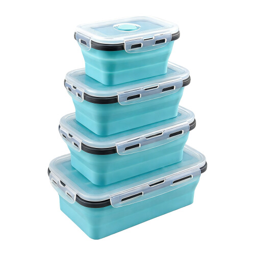 3/4Pcs Set Silicones Sealed Meal Box Keep-Blue four piece set