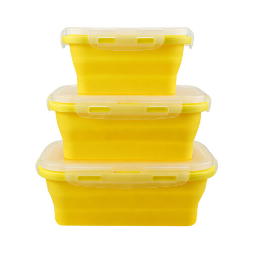 Durable Square Shape Food Carriers-Yellow three piece set
