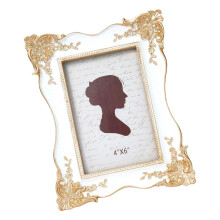 Antique Carved Resin Photo Frame with Gold Trim Wall-White