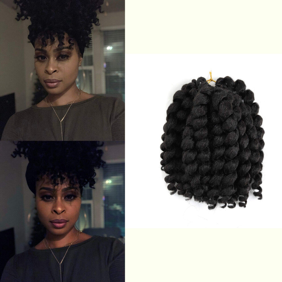 Unisex Crochet Braiding Hair 8 Inch Havana Wand Curl Prelooped Synthetic Braids For Women 1B