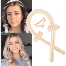 Heatless Curling Rod Headband for Overnight Styling, Silk No Heat Hair Curlers with Scrunchies, Yellow