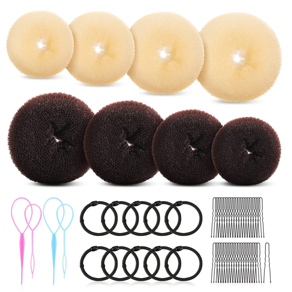 Unisex Hair Bun Maker Set With 4 Sizes Donut Bun Makers, Pins And Bands For Easy Updo And Chignon Styles
