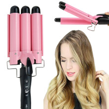 25mm Triple Barrel Curling Iron Hair Waver for Long Hair, Tourmaline Ceramic, Dual Voltage