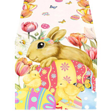Linen Fabric Tablecloth Easter Bunnies Pattern Table-33x183cm 4
