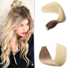 Tape In Human Hair Extensions 20 Inch Balayage Color 6/613 Remy Straight 20pcs 50g
