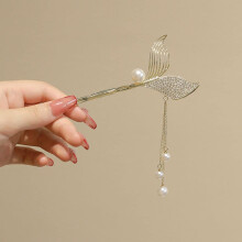 Vintage Chinese Hairpin with Crystal Tassel, Elegant Gold Oriental Hair Stick for Women