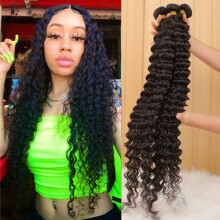 Brazilian Deep Wave Hair 3 Bundles 14 16 18 Inch Virgin Human Hair Extensions Wet and Wavy