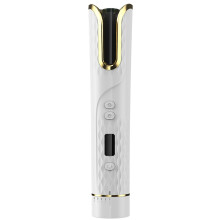 Cordless Hair Curler with LCD Display, USBC Fast Charging Automatic Curling Iron, 4 Heat Settings, Ceramic Tourmaline Wand for Travel – White