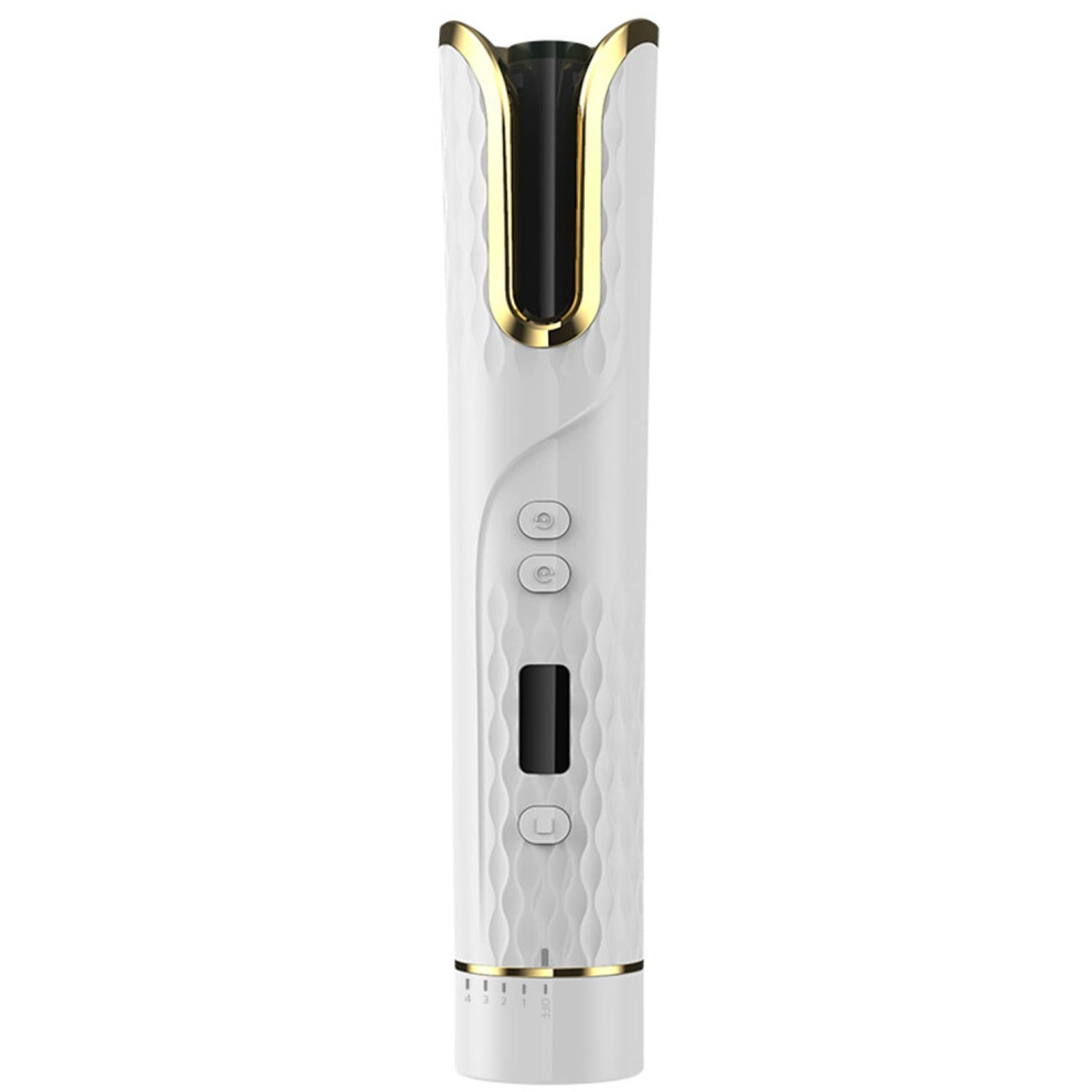 White Cordless Hair Curler With Lcd Display, Usbc Fast Charging Automatic Curling Iron, 4 Heat Settings, Ceramic Tourmaline Wand For Travel Â
