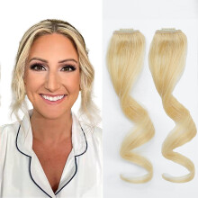 Clip in Human Hair Side Bangs Extensions Wavy Curly 13Inch Light Blonde 613 Temple Hair Pieces