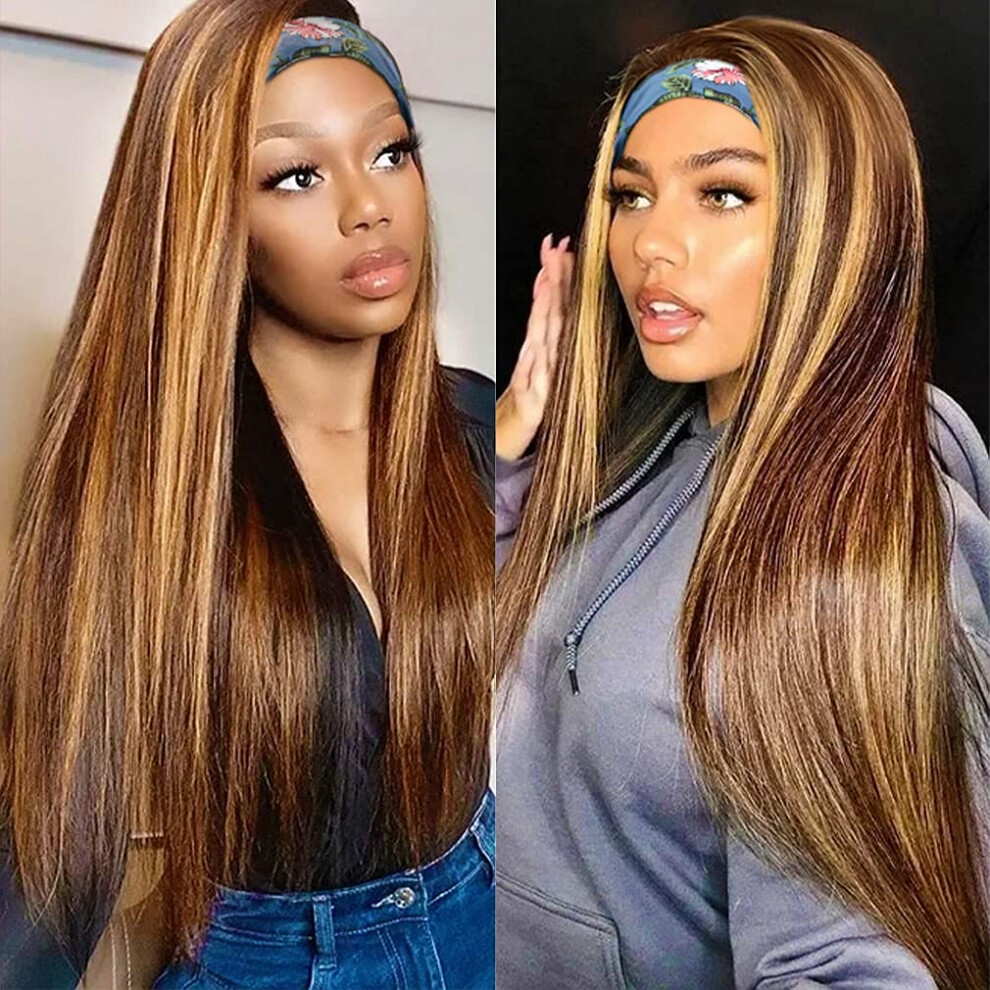 Unisex Straight Ombre Blonde Human Hair Headband Wig 24 Inch Glueless Brazilian 150% Density