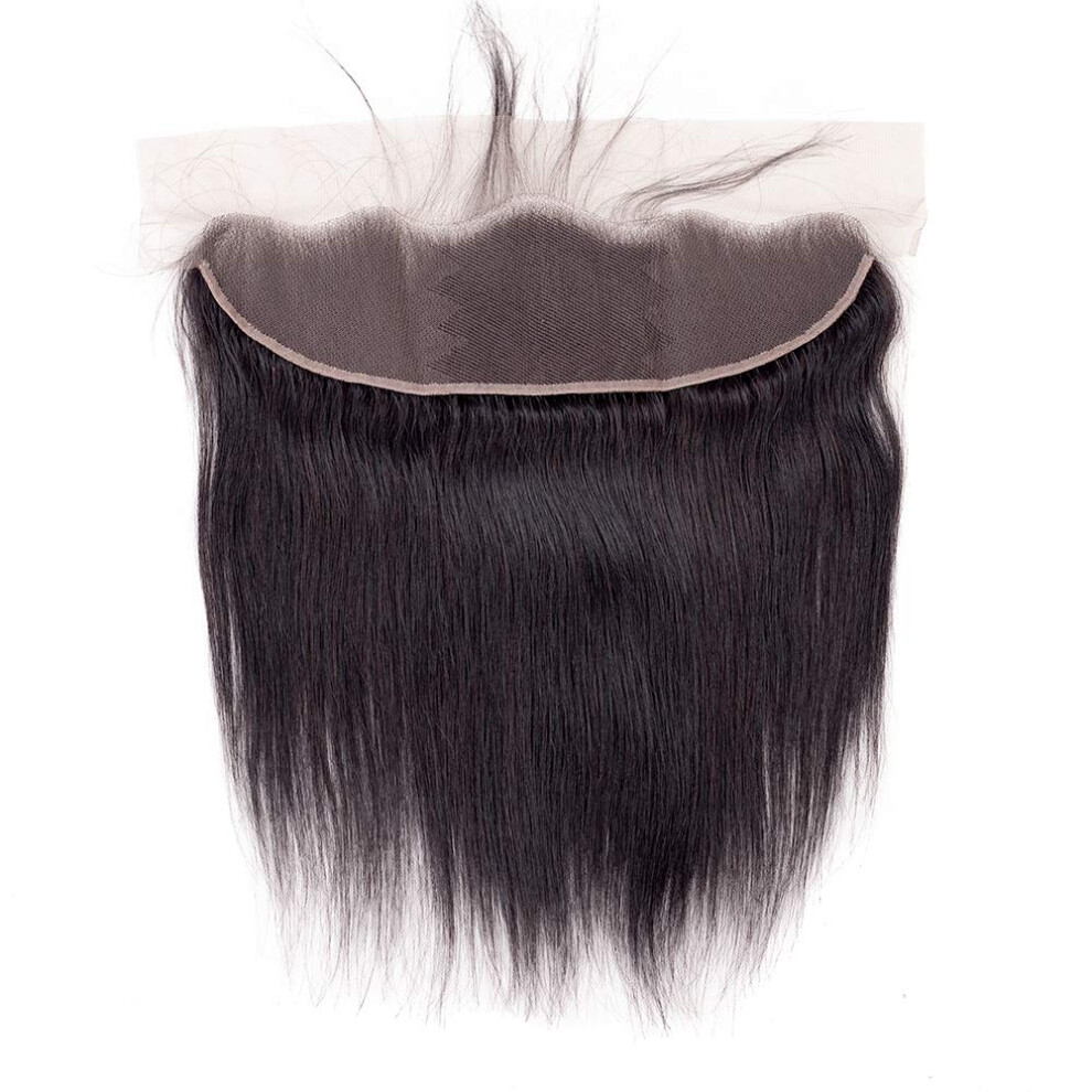 Unisex 13X4 Transparent Lace Frontal Closure Human Hair Brazilian Straight 16 Inch Preplucked Bleached Knots