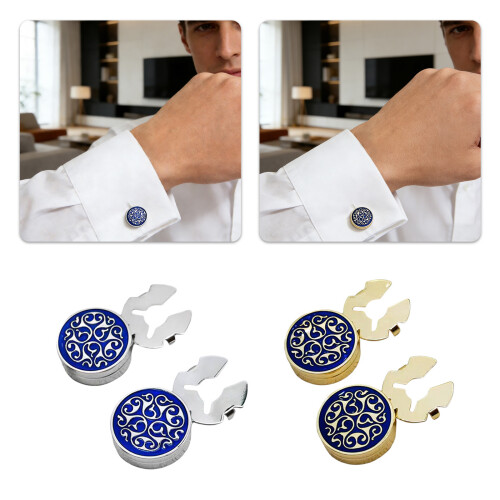 Multipurpose Copper Cufflinks Features Florals-silver black 2