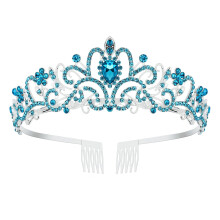 Tiara for Women with Sparkling AB Rhinestones and Secure Comb for Wedding Prom Birthday Cosplay (Blue)