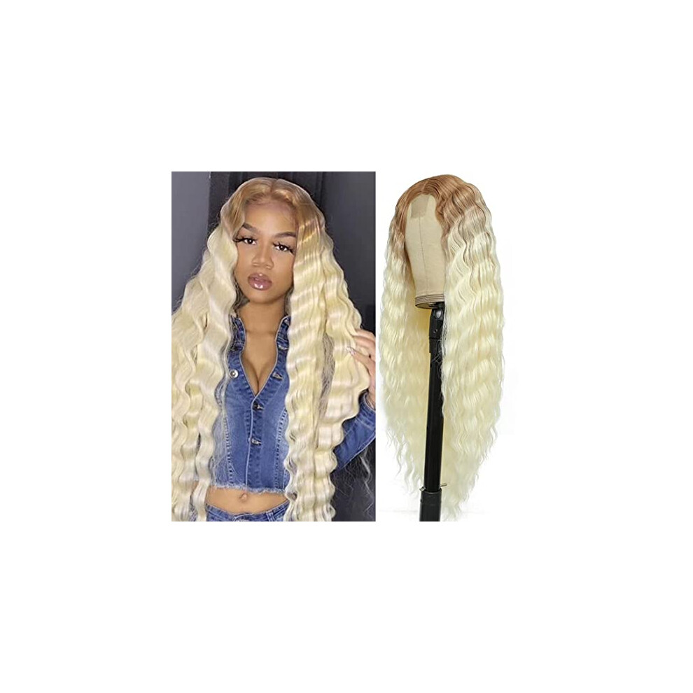 30 Inch Synthetic Lace Front Ombre Blonde Wig with Long Loose Deep Wave and Natural Hairline