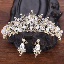 Handmade Pearl Bridal Crown with Crystal Wedding Tiara for Bride Baroque Style Pink Gold