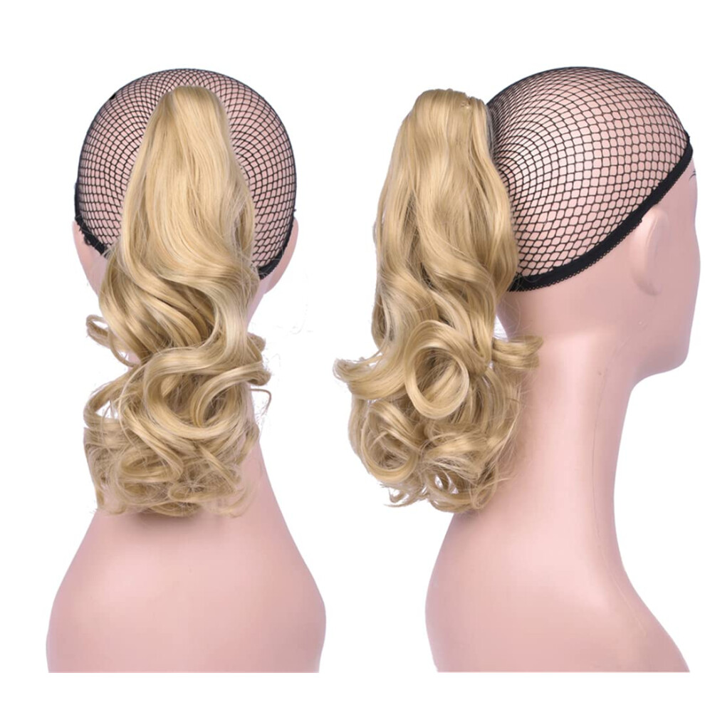 Claw Clip Ponytail Hair Extension 16 Inch Synthetic Wavy Ombre Hairpiece with Natural Volume Boost