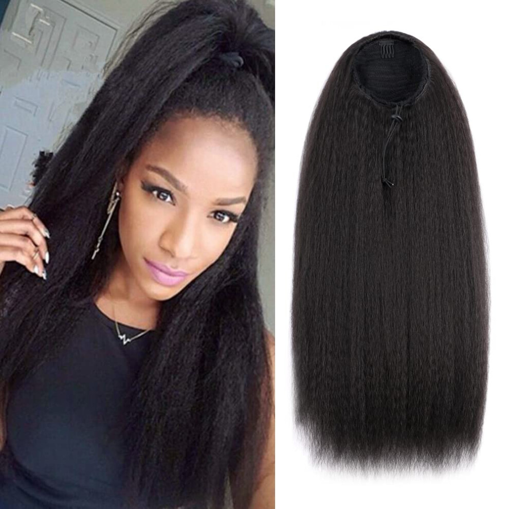 22 Inch Synthetic Kinky Straight Drawstring Ponytail Extension Natural Black Hairpiece for Black Women