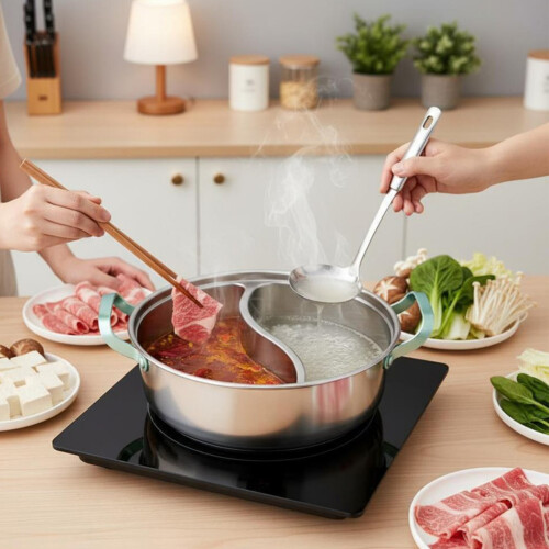 Elegant Divided Hot Pot Without Lid And Double Handle-34cm 2