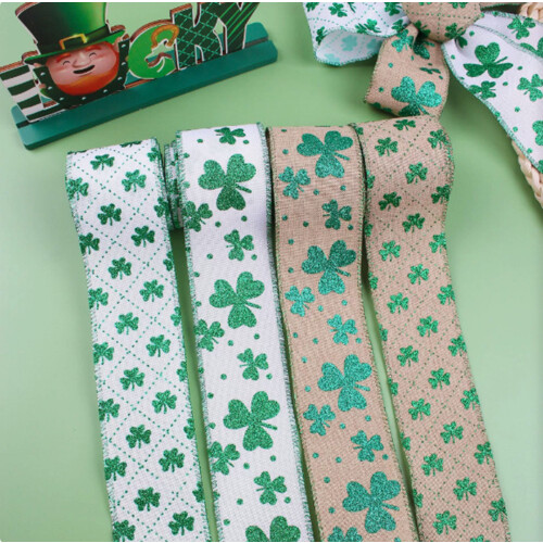Patricks Day Craft Ribbon With Clovers Designs For Projects-C 2