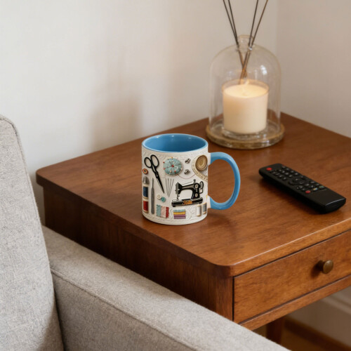 Creative Heat Resistant Sewing Print Ceramic Mug-Blue 1