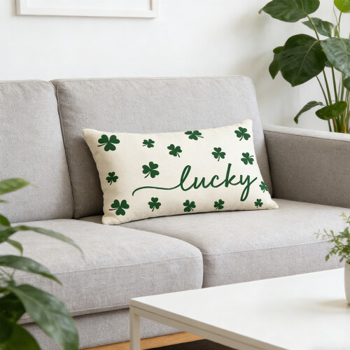 Luck Four Leaf Clovers Linen Pillowcase For Sofa Bed Office And 2