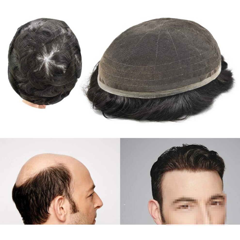Unisex Brown Men's Lace Toupee Full Lace Human Hair With Invisible Hairline 8X10 Dark 90% Density