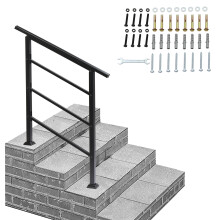 Iron Handrail Stair Railing Fit 1-3 Steps Handrail Outdoor Deck Hand Rail Black