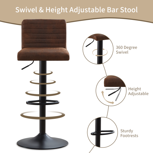 AINPECCA 1PCS Swivel Bar Stool Suede Grey Height Adjustable 1