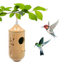 Wooden Hanging Hummingbird House Outdoor Nesting Box Natural Wood Garden Window Birdhouse