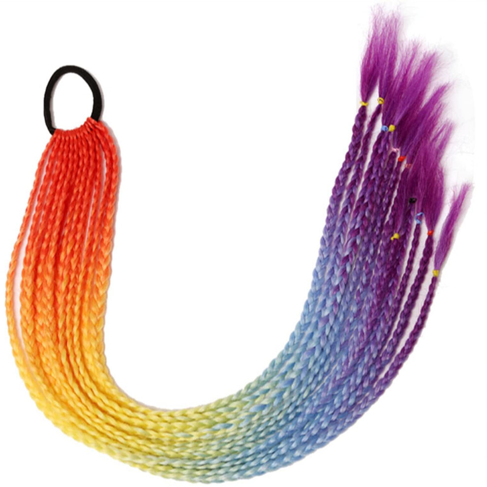 Unisex Braided Ponytail Hair Extension With Rainbow Colors, Synthetic Braid Hairpiece For Cosplay Party