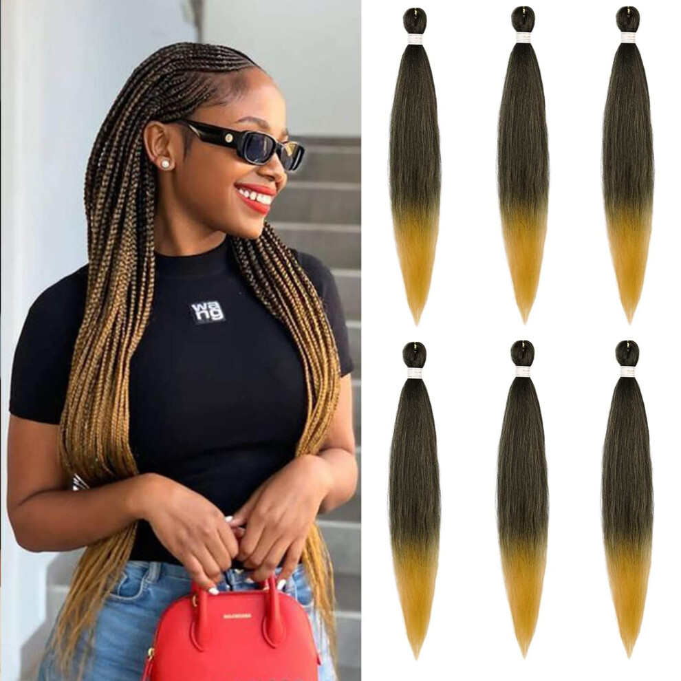 Unisex Prestretched Braiding Hair 30 Inch Ombre Yaki Texture Extensions For Box Braids, 6 Packs