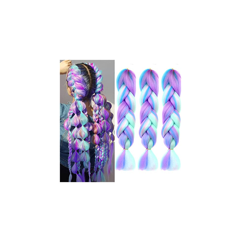 Jumbo Braiding Hair Extensions 24 Inch Vibrant MultiColor Synthetic for Box and Crochet Braids