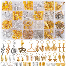 Hair Jewelry for Braids and Dreadlock Accessories, 201pcs Gold Silver Hair Cuffs Rings Charms Set