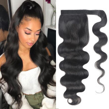 Brazilian Virgin Body Wave Human Hair Ponytail Extension Clip In Wrap Around 20 Inch Natural Color
