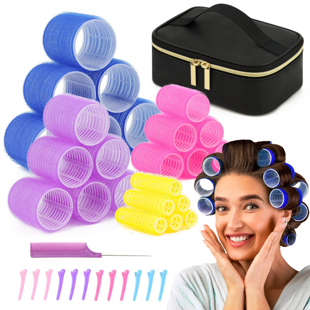 Hair Rollers Set 38pcs Self Grip Heatless Curlers for Long Hair with Clips Comb and Travel Bag