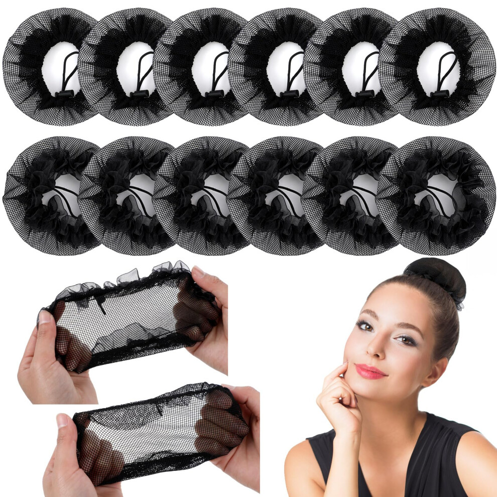 Unisex Black Hair Nets For Ballet Bun And Wig 12 Pcs Invisible Mesh With Secure Elastic Hold,