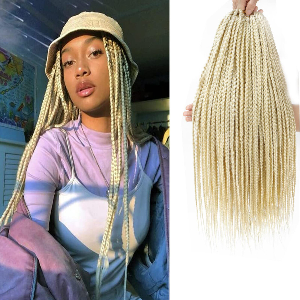 Unisex 18 Inch Blonde Box Braids Crochet Hair 8 Packs Pre Looped 613 Extensions Synthetic Knotless