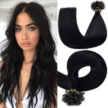 U Tip Human Hair Extensions 100 Strands Jet Black Italian Keratin Silky Straight Natural Shine