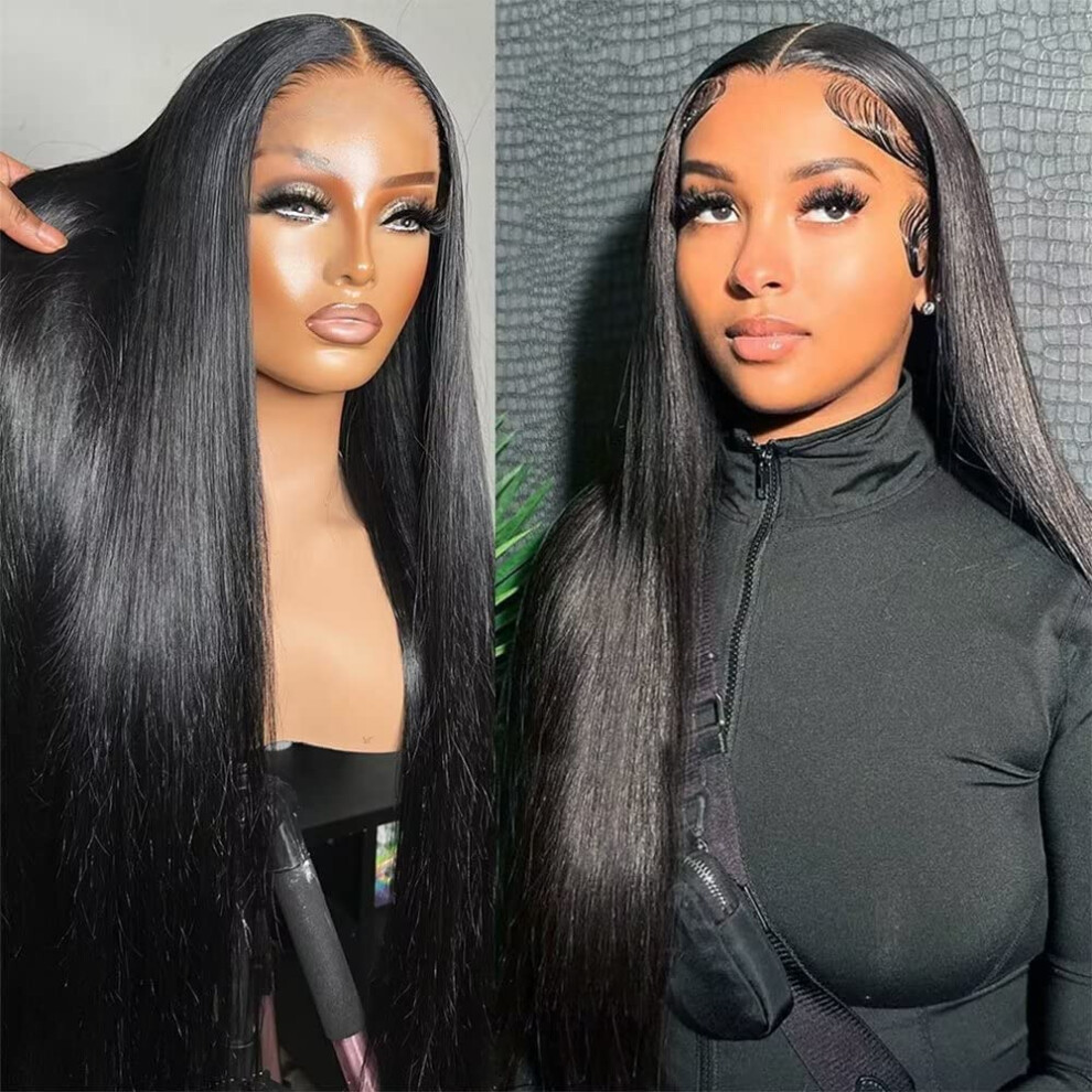 34 Inch Straight Human Hair Lace Front Wig 13x4 HD Transparent, 180% Density, Glueless Pre Plucked