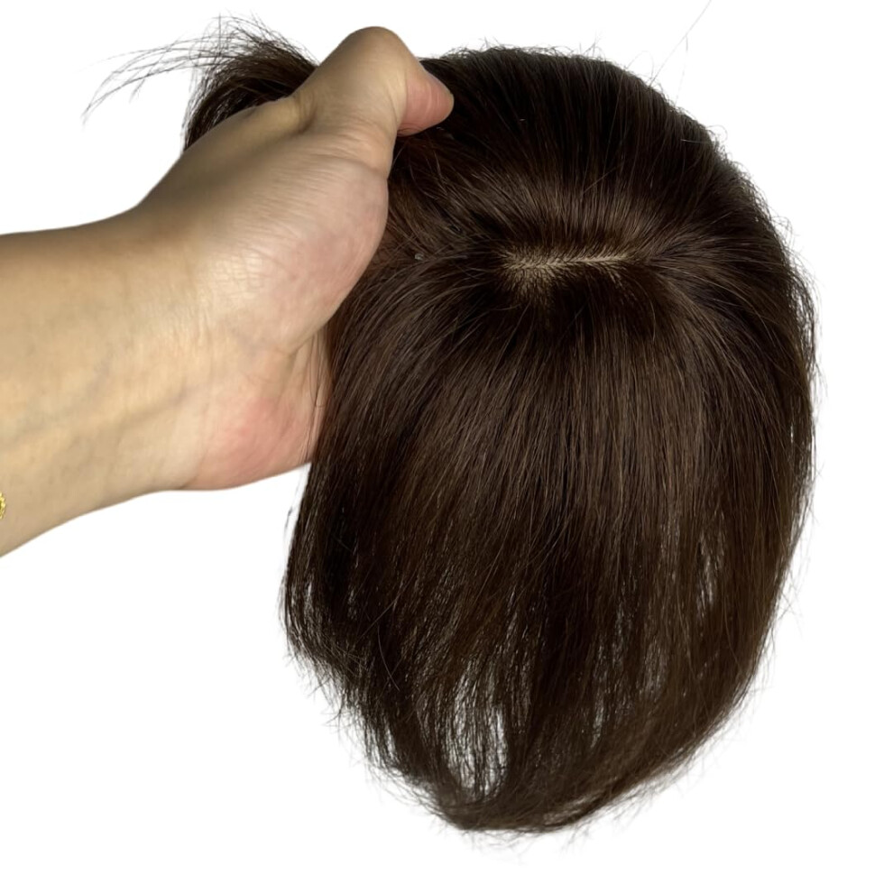 Unisex Red Auburn Human Hair Topper With Bangs, Clip In Hairpiece For Thinning Hair, Natural Volume Boost