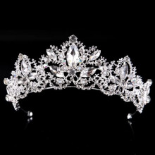 Crystal Wedding Tiara Handcrafted Adjustable Bridal Crown Lightweight Sparkling Headpiece Silver