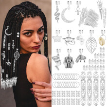 107pcs Silver Dreadlock Hair Jewelry and Braid Hair Cuffs Set Adjustable Egyptian Style Charms