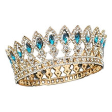 Gold and Blue Bridal Tiara Crystal Wedding Crown for Women Baroque Bride Headpiece